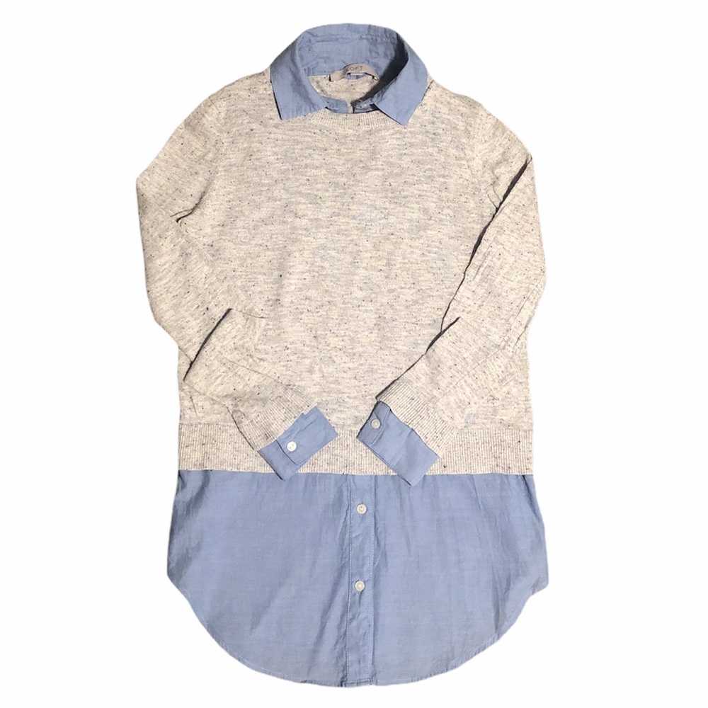 Grey & Blue LOFT Shirttail Sweater